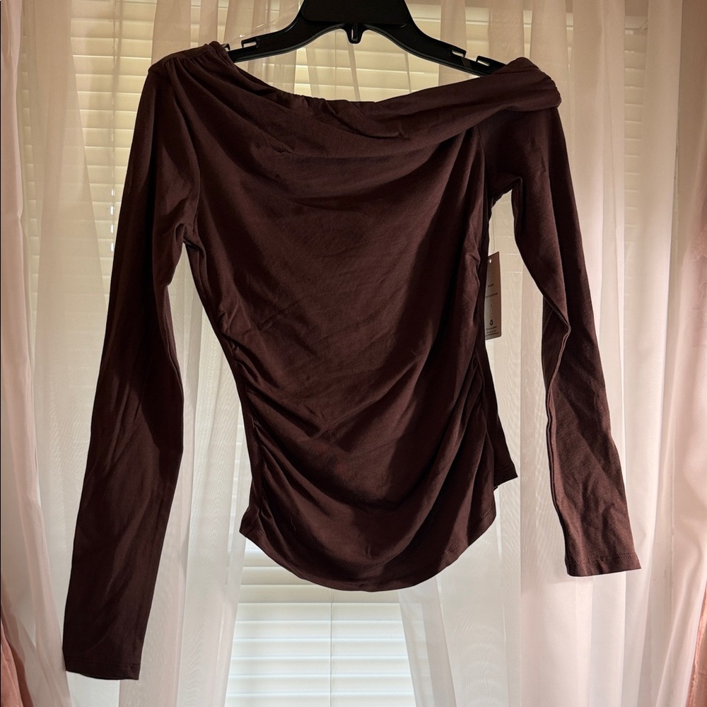 Pink Rose - Asymmetrical Brown Off-Shoulder Women's Top